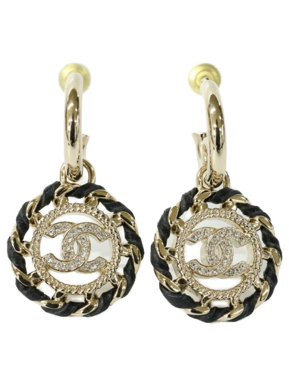 Chanel Rhinestone CC Logo Chain Design Earrings